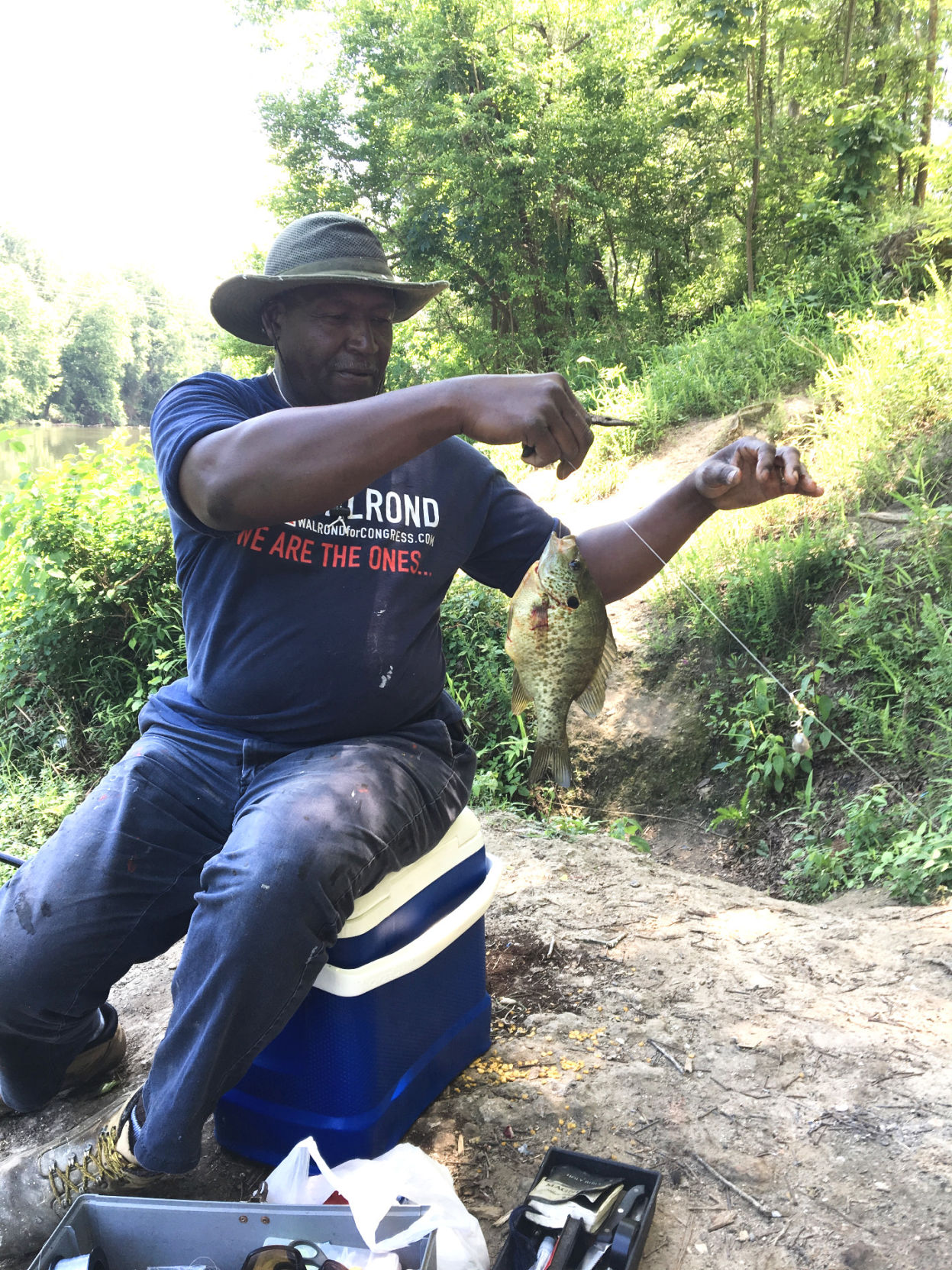 Eddie Fulton fishes near Wilson's Landing, near one of Santee Cooper's dams